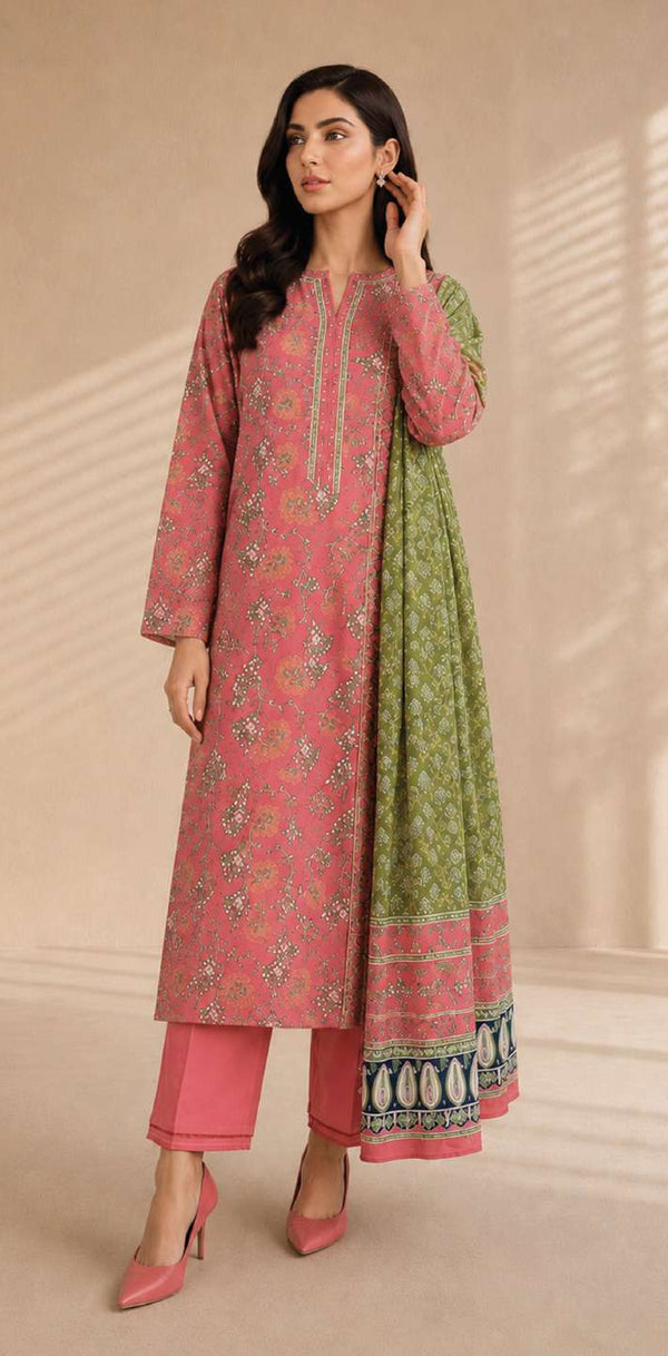Khaadi 3-Piece Unstitched Lawn Suit – Peach (SS2503A)