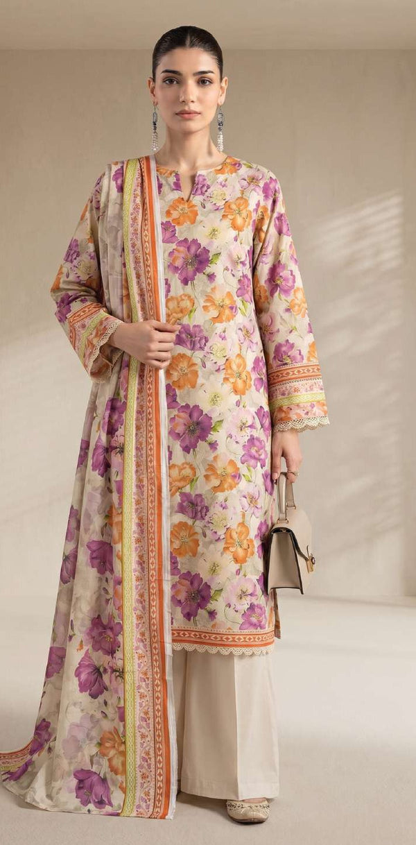 Khaadi 3-Piece Unstitched Lawn Suit – Orange Floral (SS2707A)