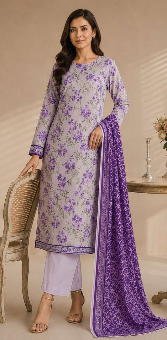 Khaadi 3-Piece Unstitched Lawn Suit – Off White (SS2507A)