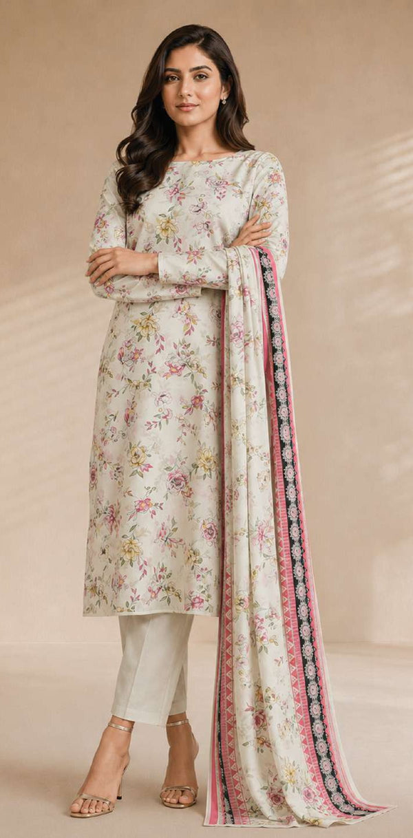Khaadi 3-Piece Unstitched Lawn Suit – Navy Blue (SS2508A)